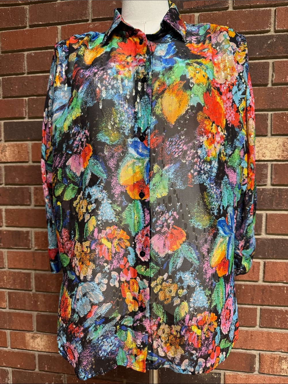 The Kooples Multi-Color Metallic Silk Chiffon Blouse Size 3-US Large